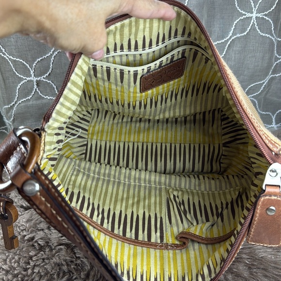 Vintage Fossil shoulder bag in caramel, fabric with leather details, florar - Picture 12 of 15